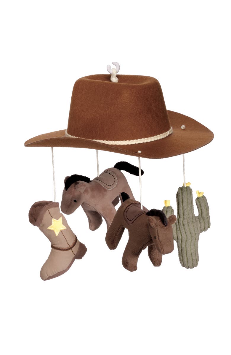 Lambs & Ivy Country Western Cowboy Hat Musical Baby Crib Mobile Soother Toy, Alternate, color, Brown