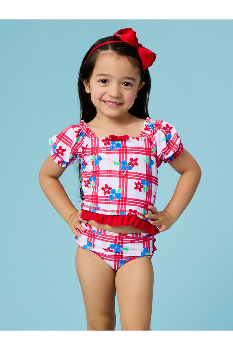 UPF50+ Puff Sleeve Ruffle Tankini 2-Piece Swimsuit, Alternate, color, Red, White, & Blueberry