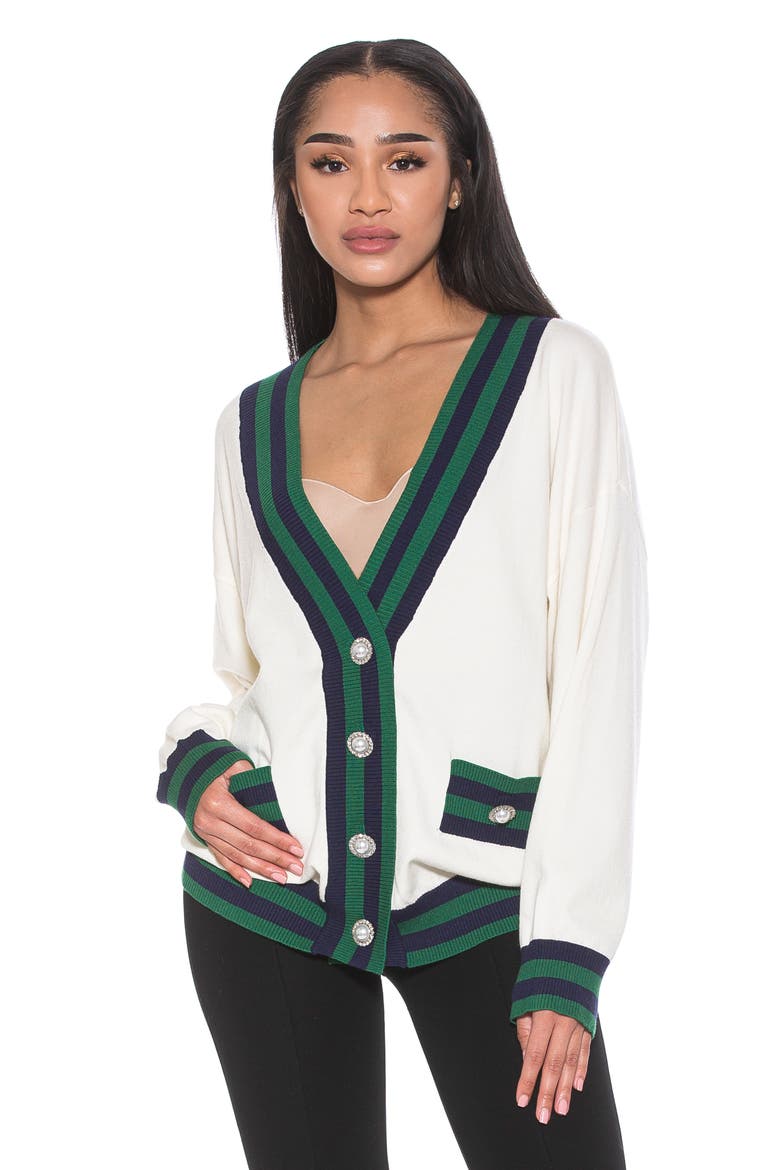 Frances Stripe Trim Cardigan, Alternate, color, IVORY MULTI