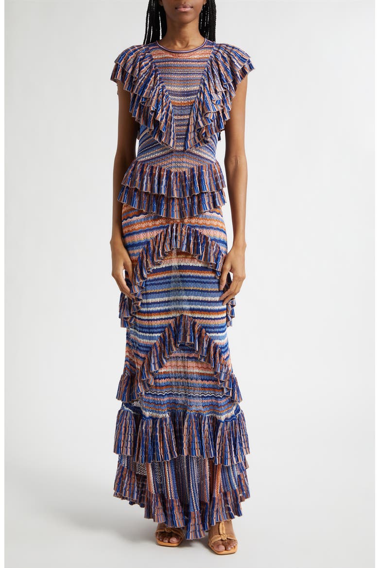 Raina Ruffle Lace Maxi Dress, Main, color, SUNSET