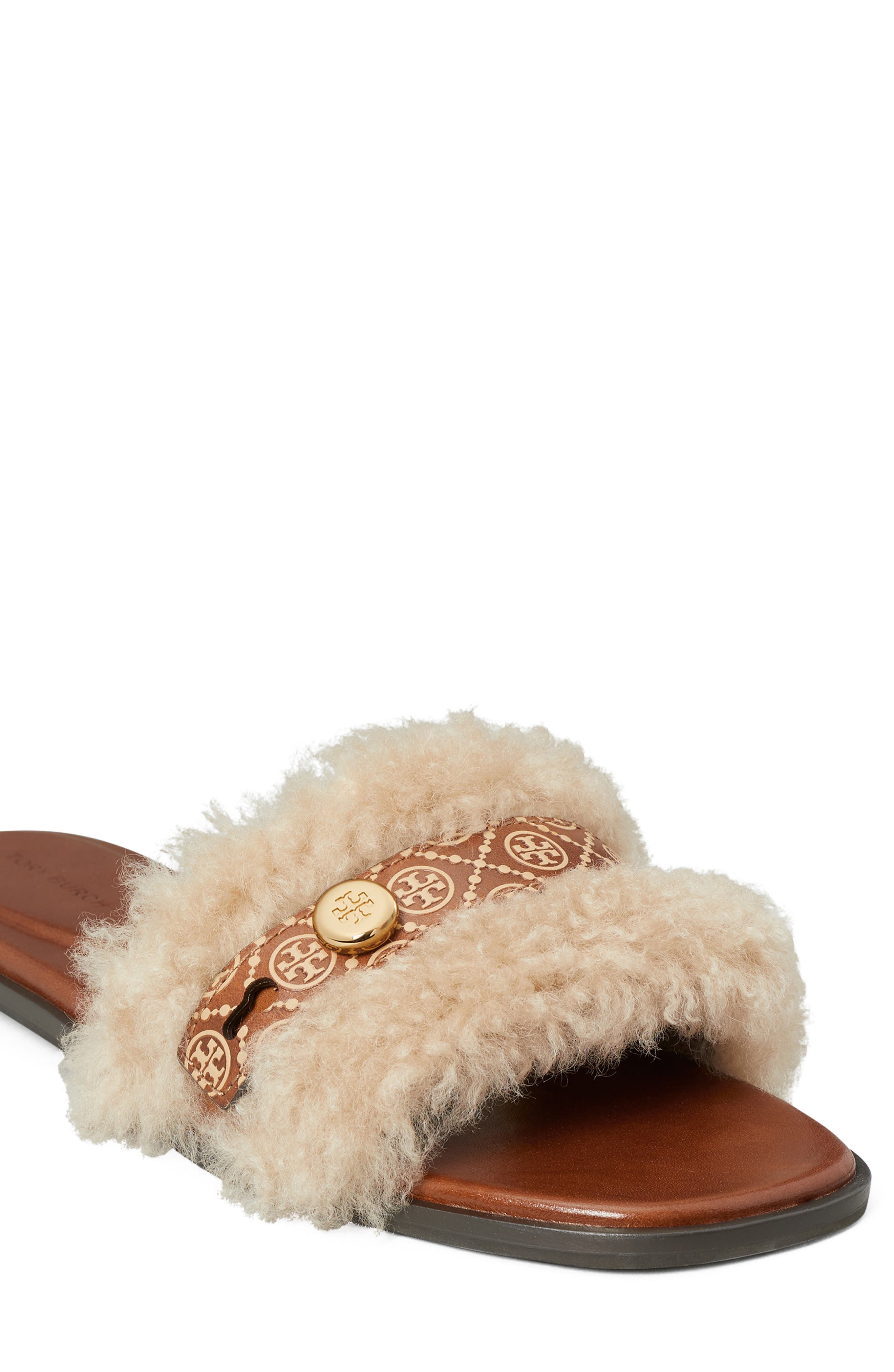 Romy Genuine Shearling Slide Sandal, Alternate, color, SWEET BROWN / TRUE NATURAL