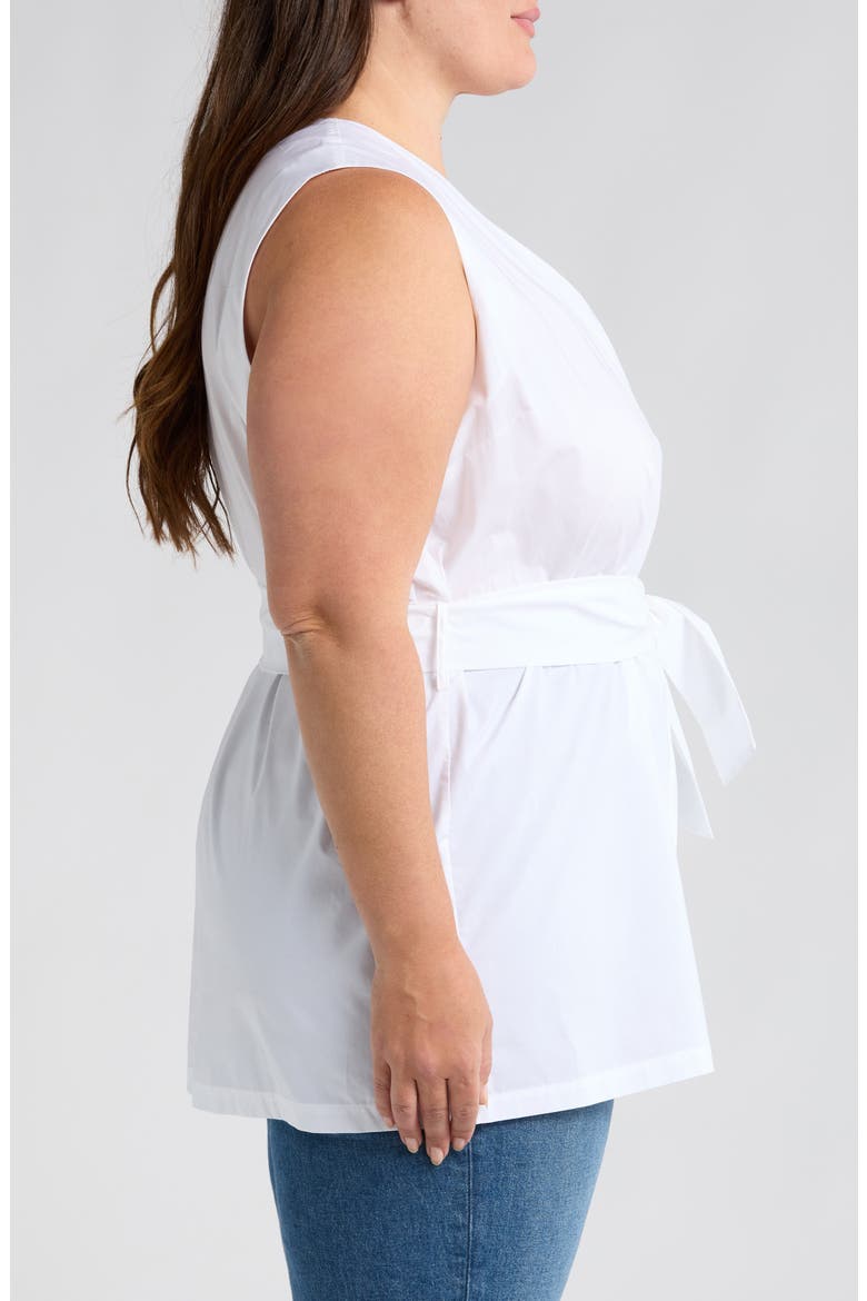 Reya Tie Waist Sleeveless Poplin Button-Up Top, Alternate, color, WHITE