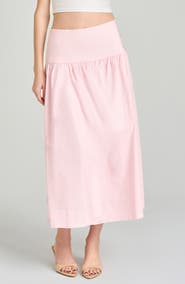WAYF Mia Stretch Cotton Midi Skirt