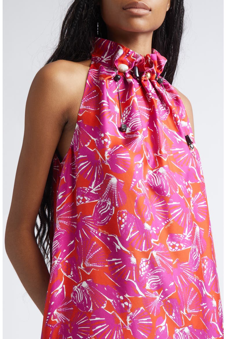 Print Silk Twill Maxi Dress, Alternate, color, CORAL