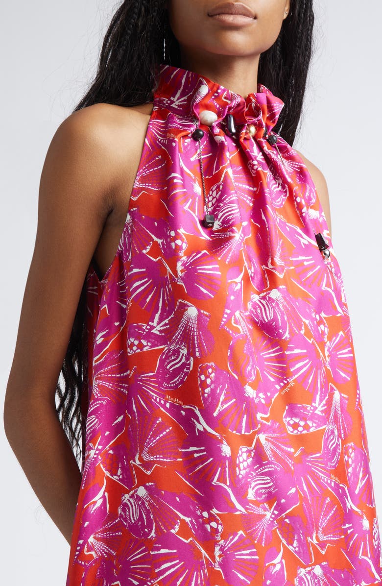 Max Mara Print Silk Twill Maxi Dress, Alternate, color, Coral