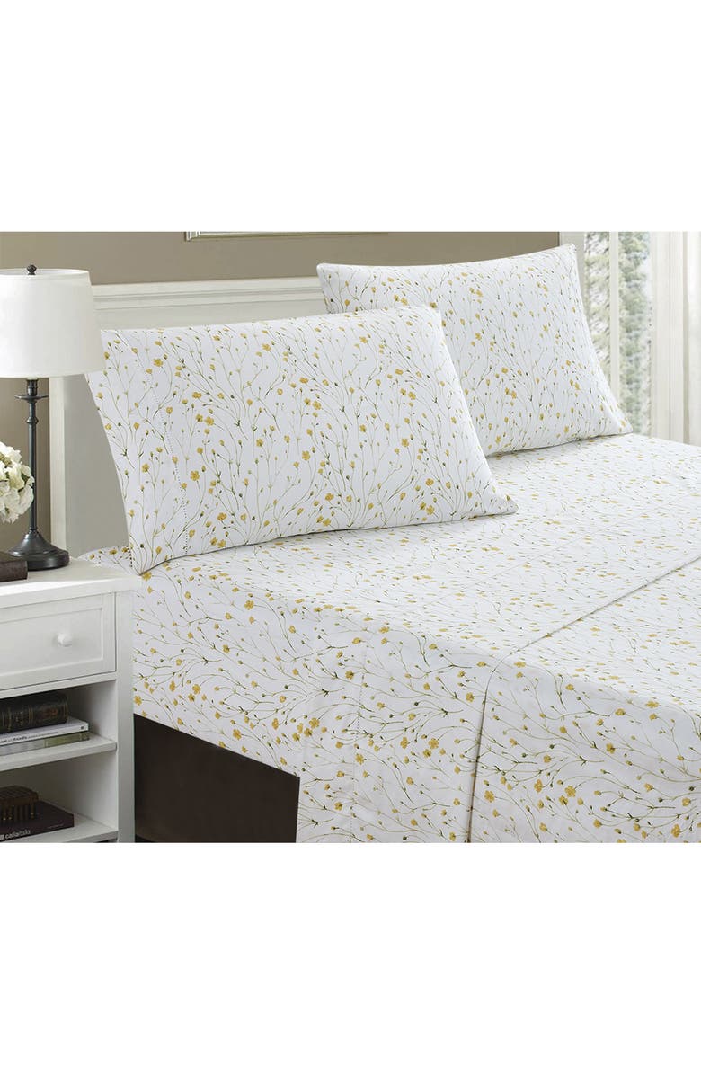 MELANGE HOME 400 Thread Count Butter Floral 4-Piece Sheet Set, Alternate, color, Yellow