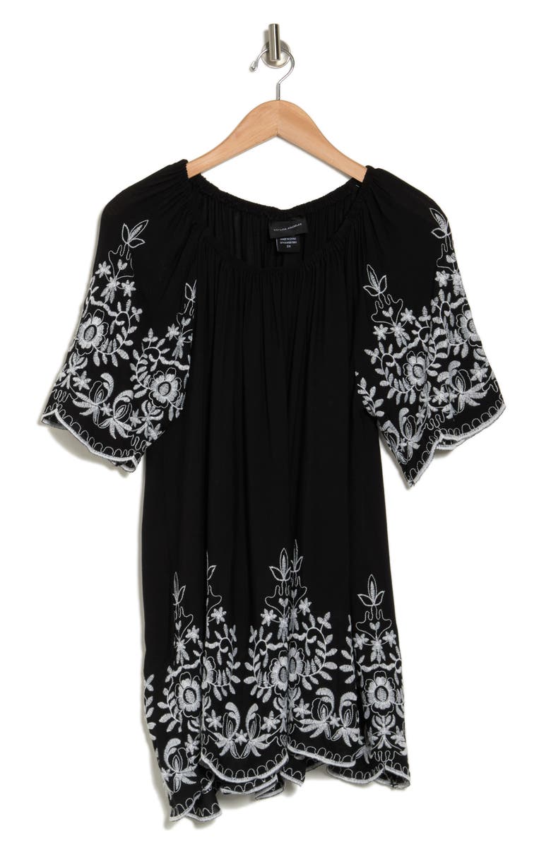 Forgotten Grace Embroidered Trim Peasant Tunic Top, Alternate, color, Black/White