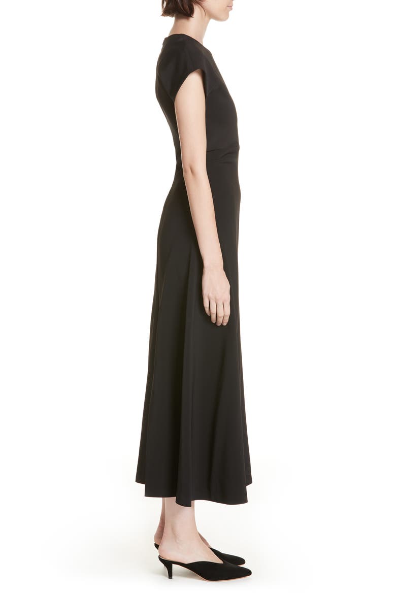 Ruched Stretch Cady Dress, Alternate, color, BLACK