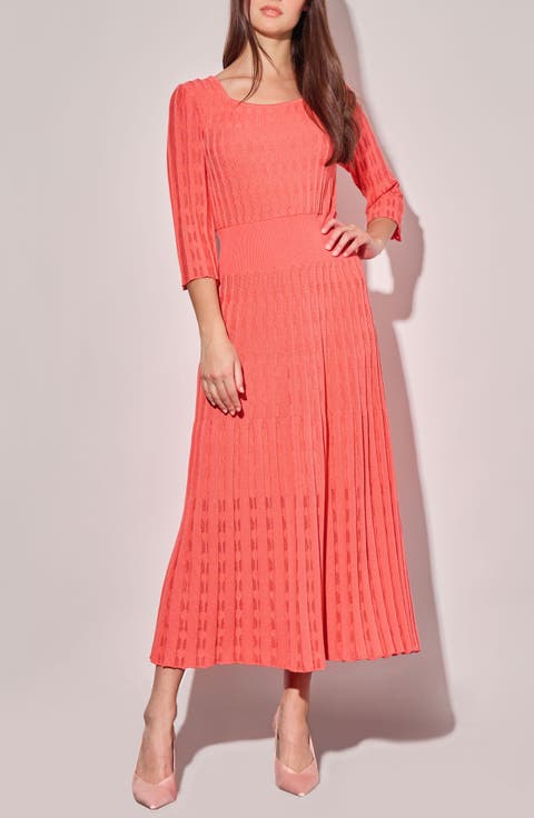 Linear Pointelle Knit A-Line Midi Dress