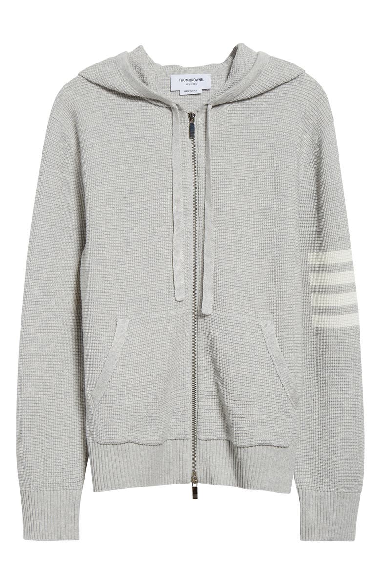 Thom Browne Textured Stitch Linen & Cotton Zip Hoodie, Alternate, color, 065 Lt Grey