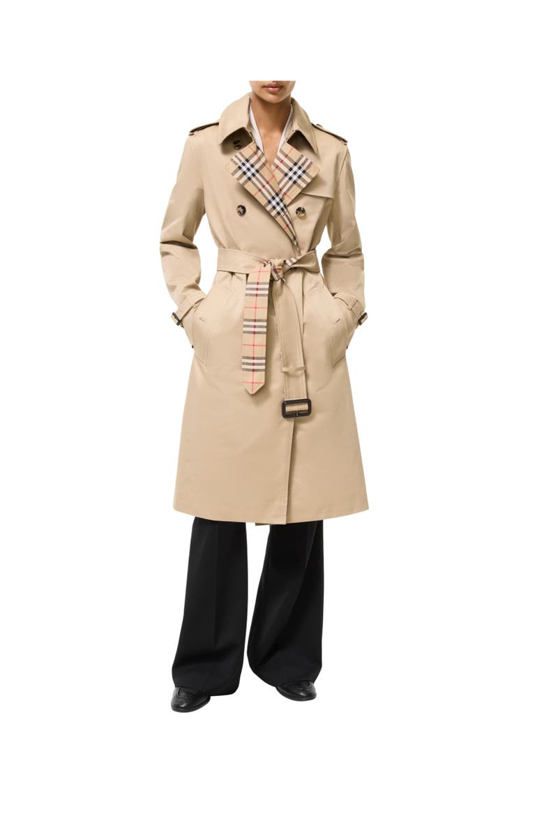 Long Gabardine Lakefield Trench Coat, Alternate, color, Honey beige