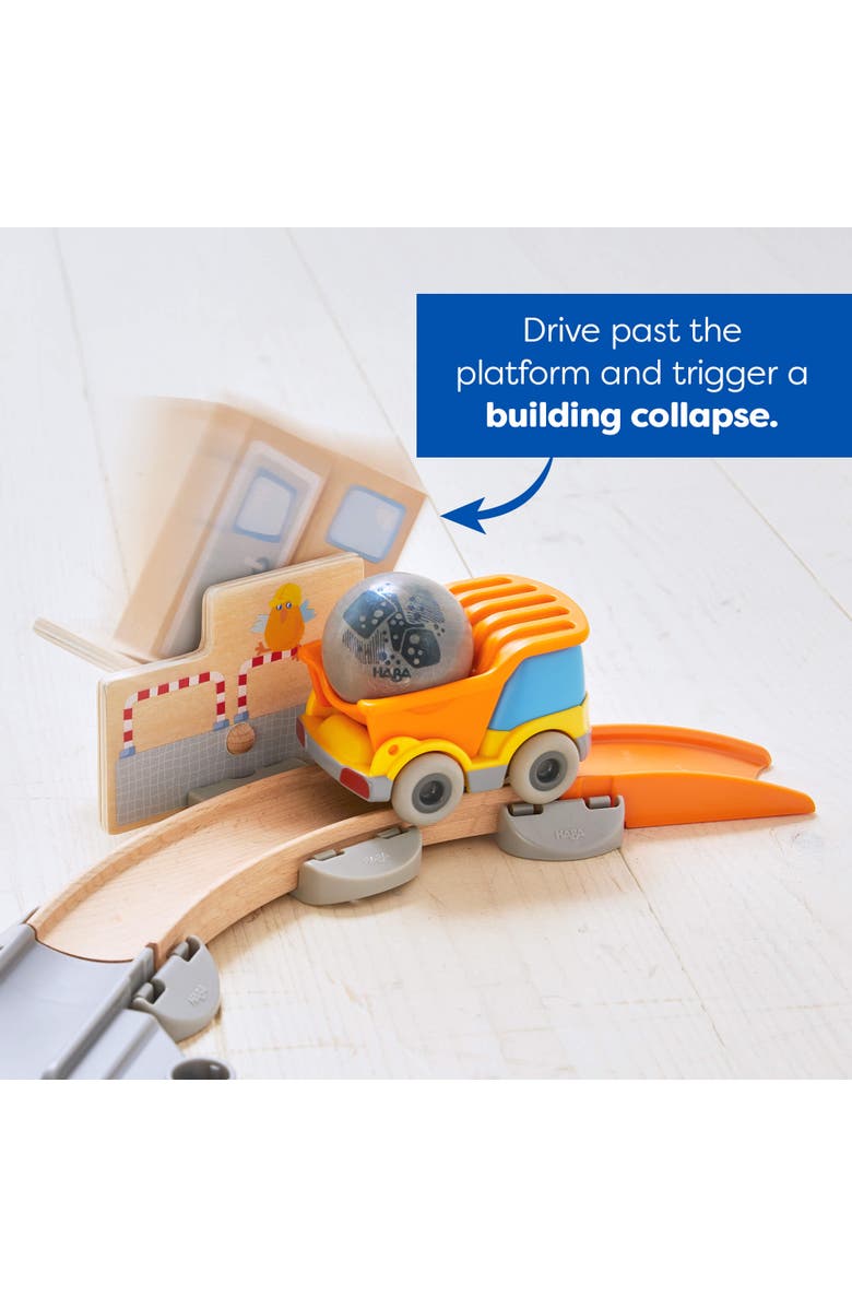 HABA Kullerbu Construction Zone Track Set with Dump Truck, Cement Mixer & Crane, Alternate, color, Multi