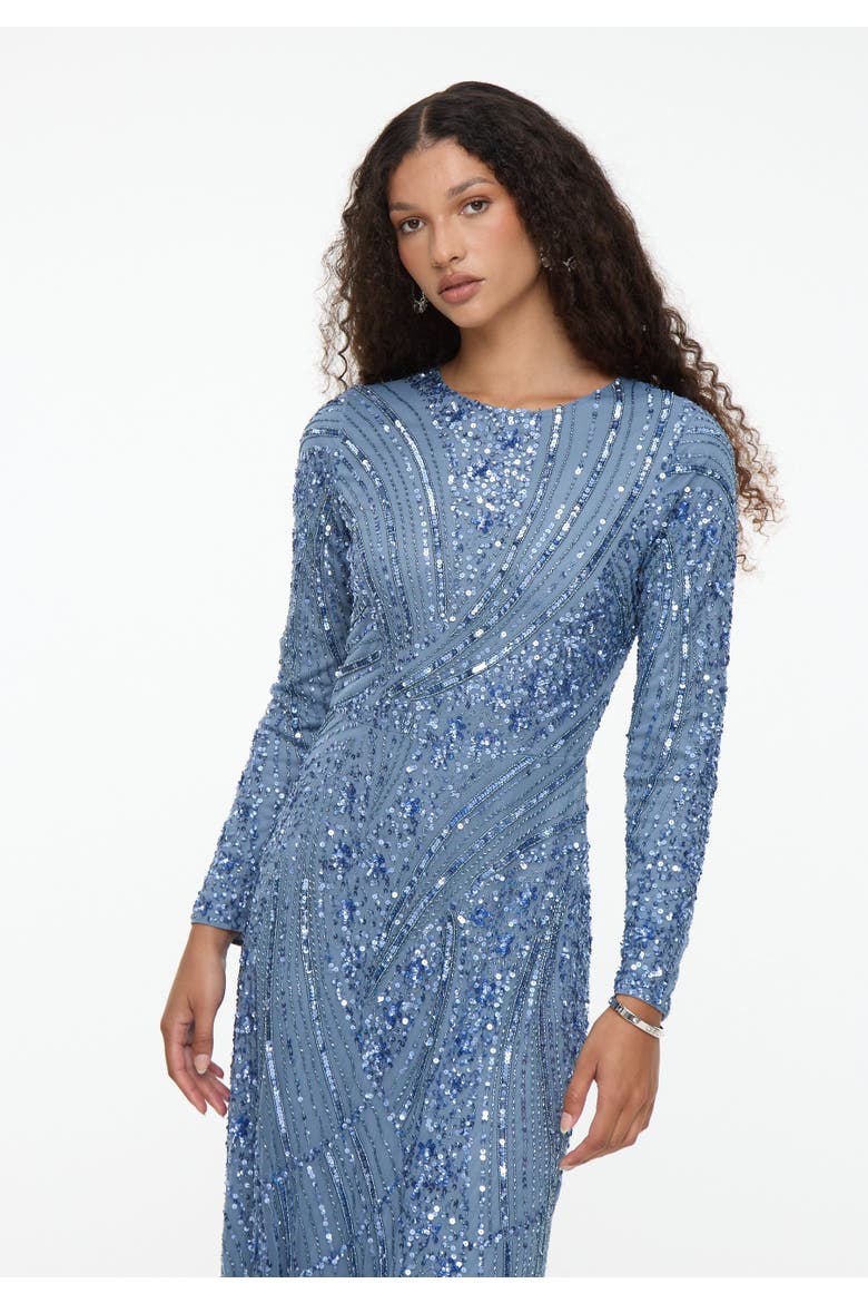 Modest Embellished Sequin Beaded Dress Maxi With Elegant design, Alternate, color, POWDER BLUE
