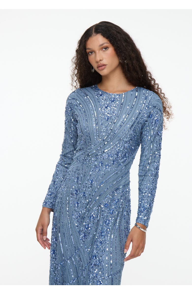MARYISA Modest Embellished Sequin Beaded Dress Maxi With Elegant design, Alternate, color, Powder Blue