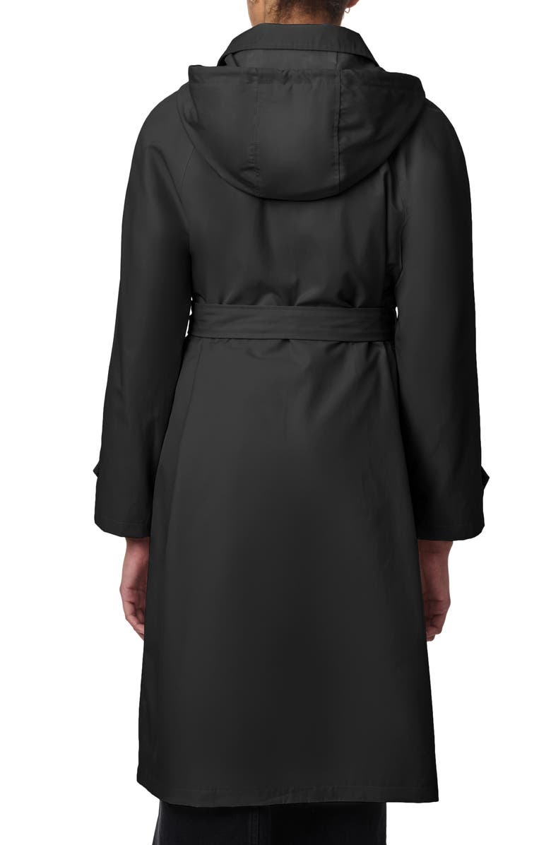 Bernardo Water Resistant Tie Belt Packable Raincoat, Alternate, color, Black