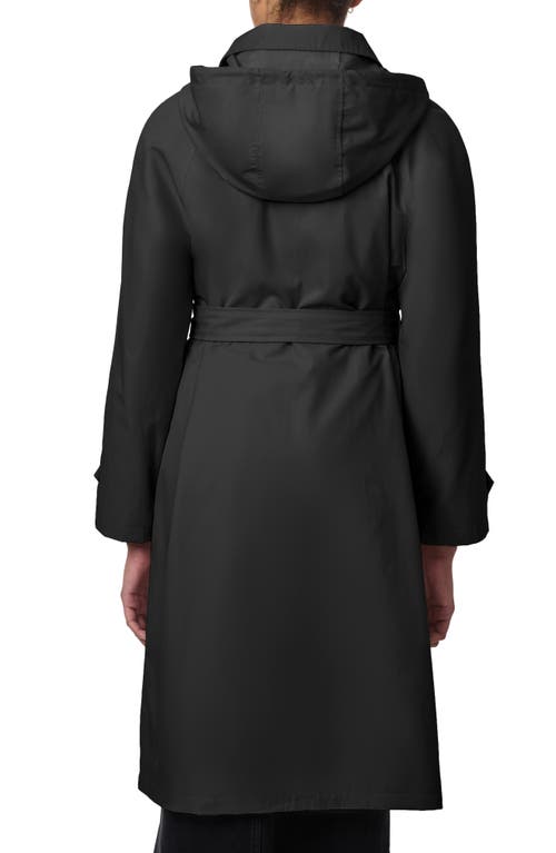 Bernardo Water Resistant Tie Belt Packable Raincoat In Black