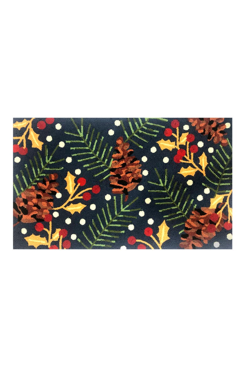 Happy Holly Doormat, Main, color, INDIGO GREEN