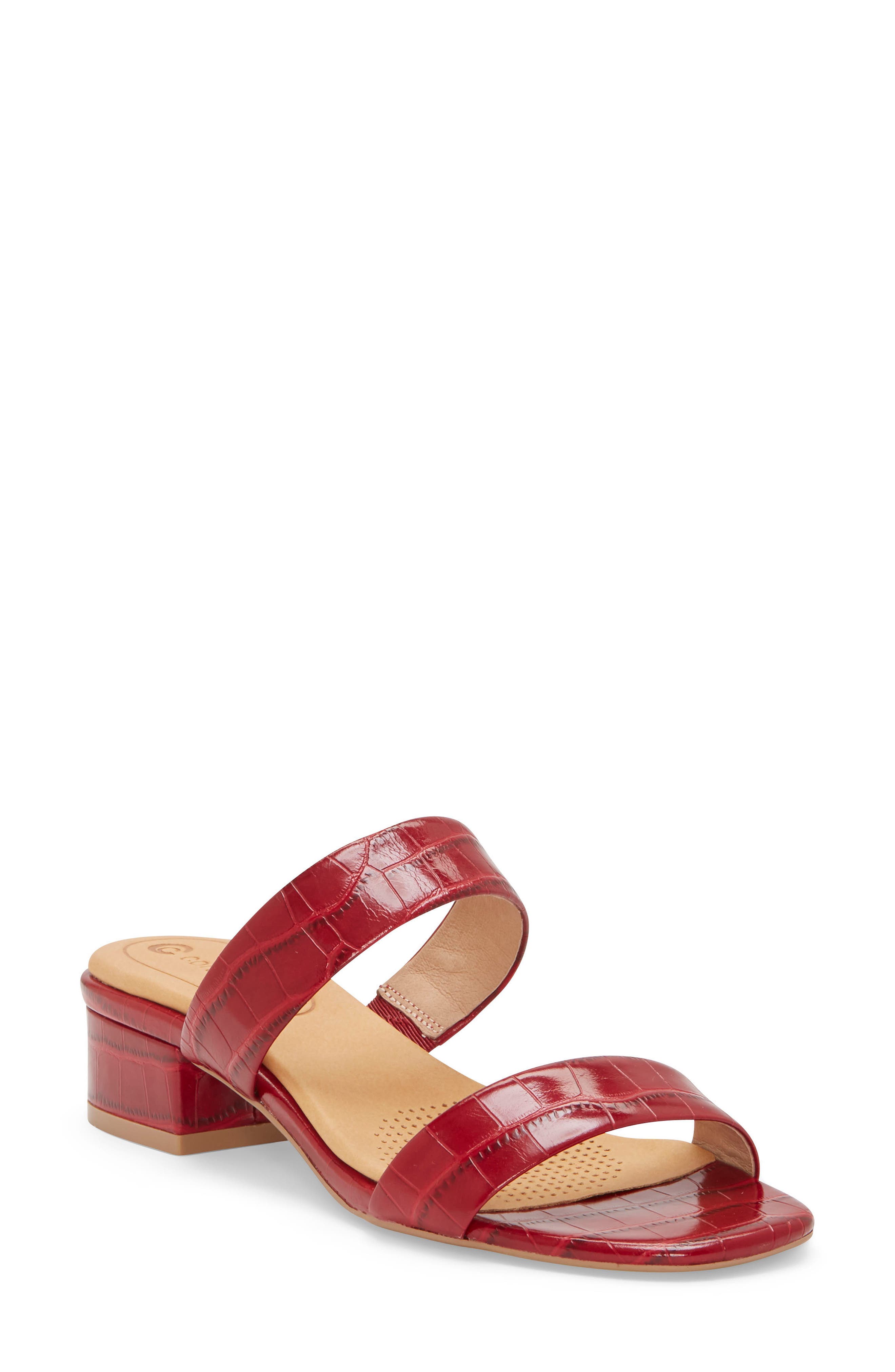 Faeya Slide Sandal, Main, color, RED EMBOSSED LEATHER