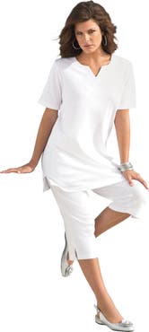Roaman's Plus Size Soft Knit Tunic With Notch Neckline
