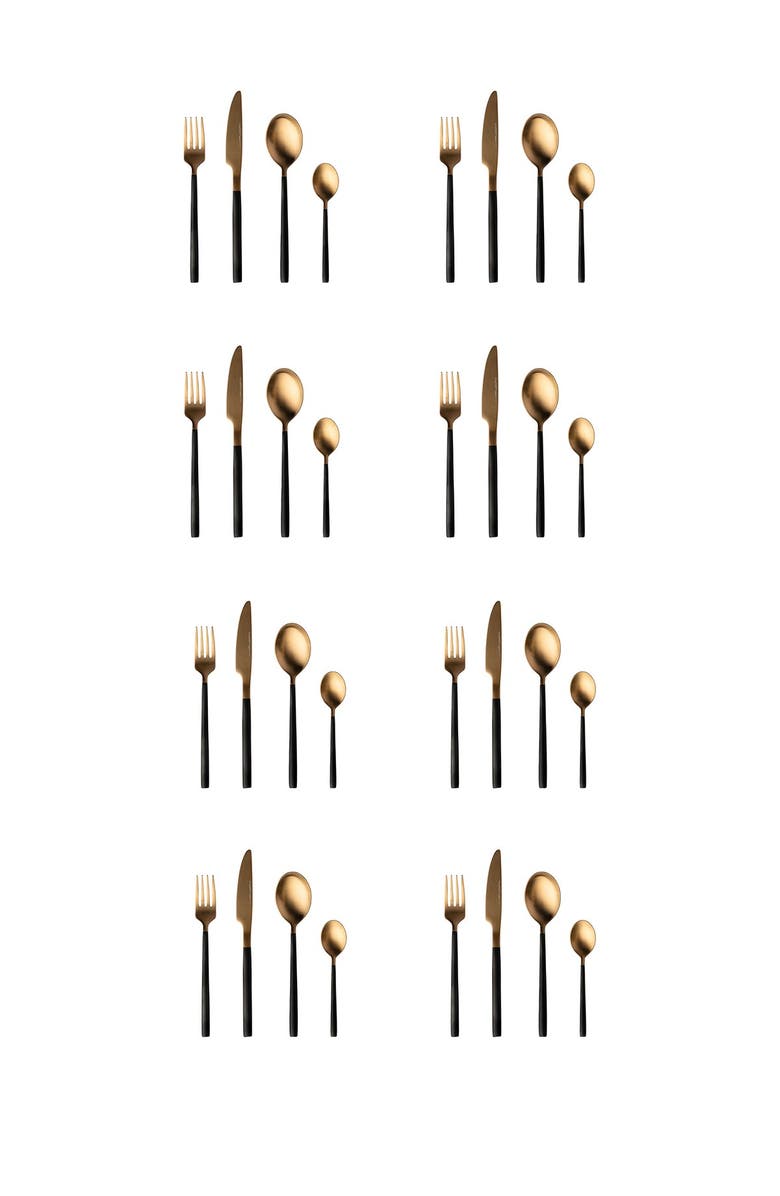BergHOFF Gem 32-Piece Black & Gold Plated Flatware Set, Main, color, 