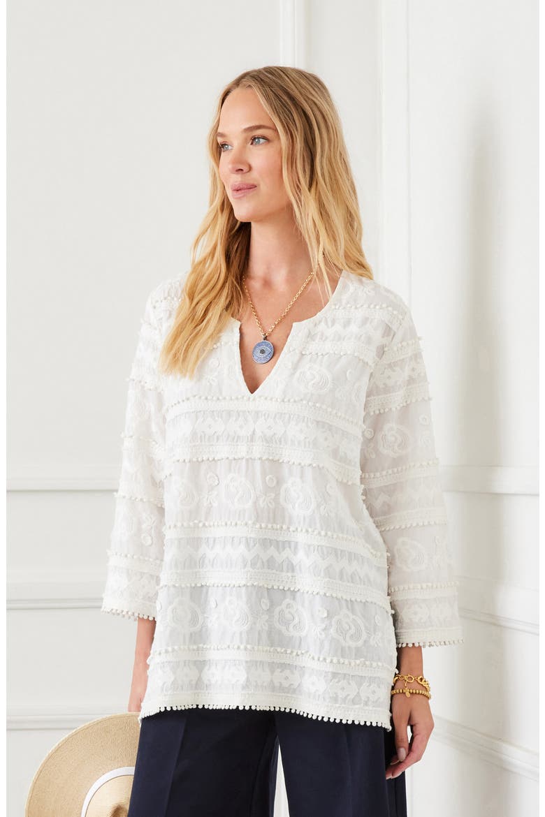 Embroidered Tunic Top, Alternate, color, OFF WHITE