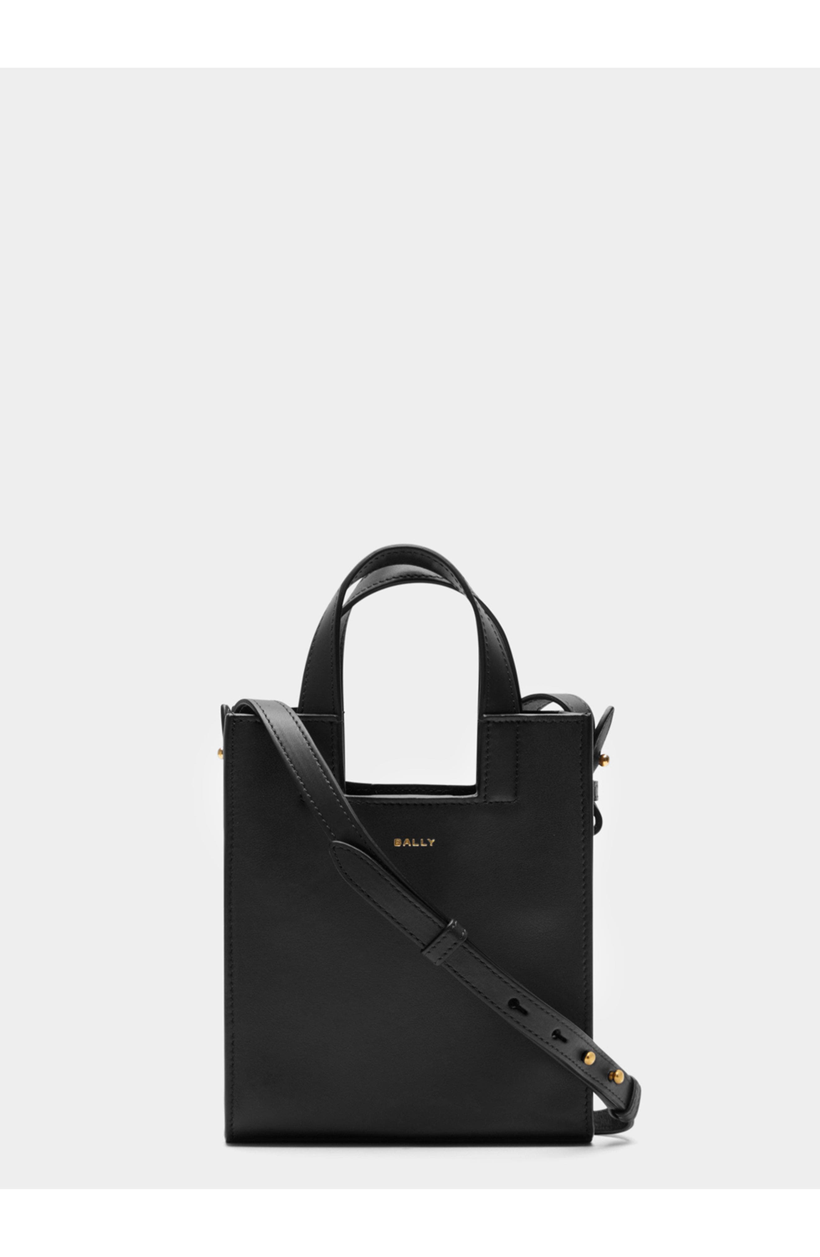 Bally Easy Bally Small Tote Bag in Calf Leather, Main, color, Black