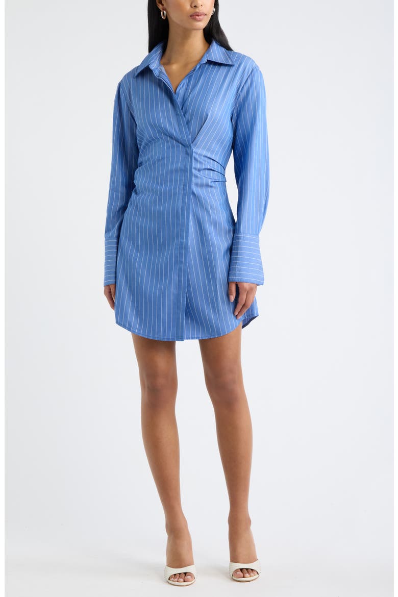 Asymmetrical Cinched Waist Shirt Dress, Main, color, BLUE WHITE JODI STRIPE