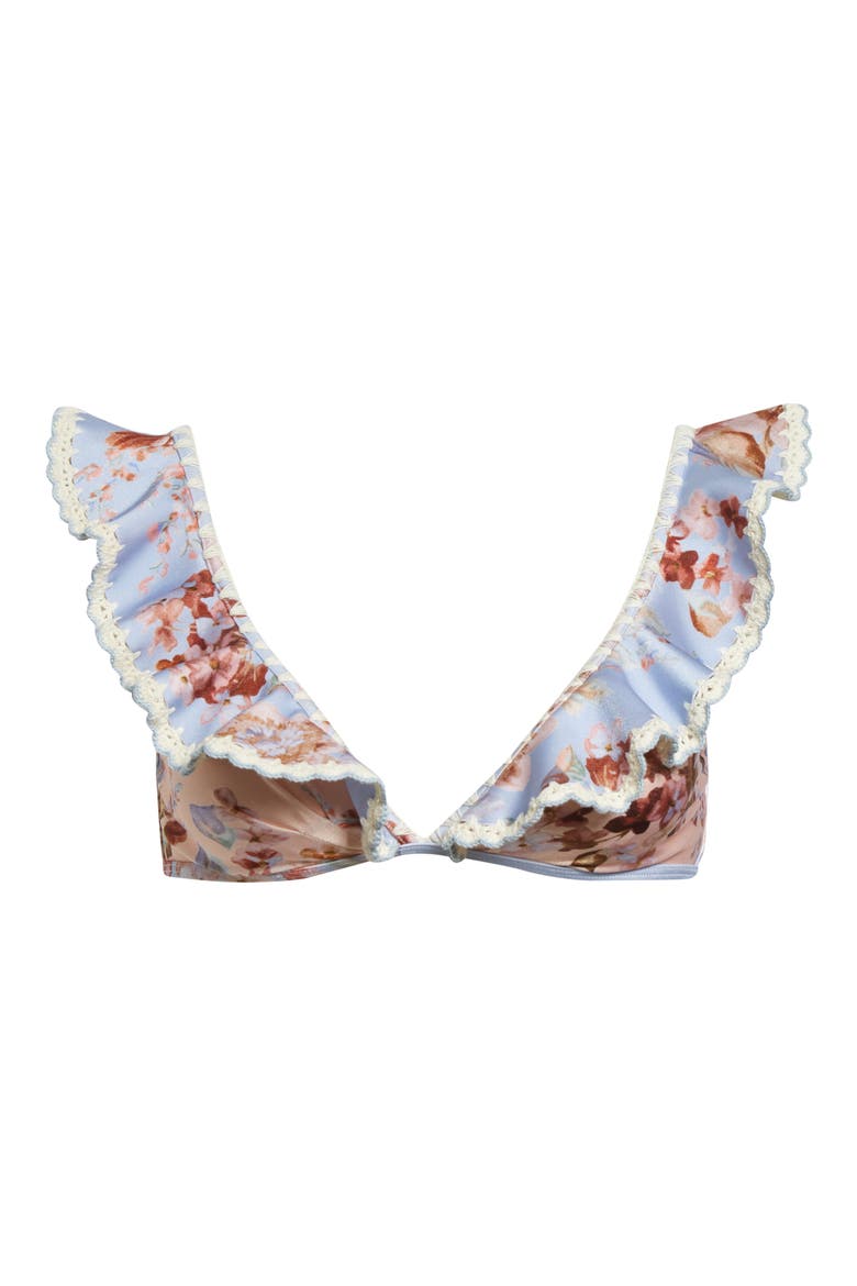 Awaken Crochet Trim Flutter Bikini Top, Alternate, color, SPLICED PRINT