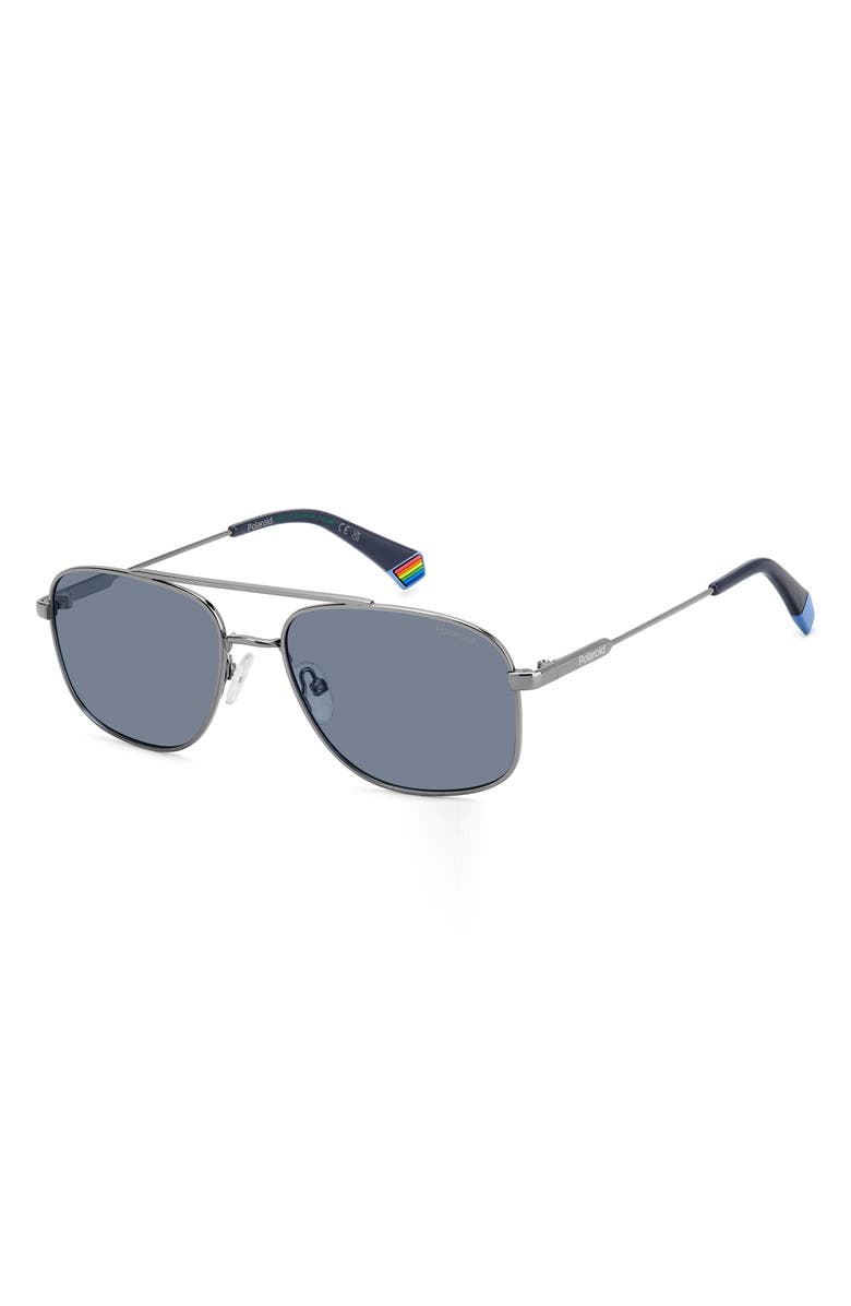 Polaroid 56mm Polarized Rectangular Sunglasses, Alternate, color, Ruthenium Blue/ Blue Polar