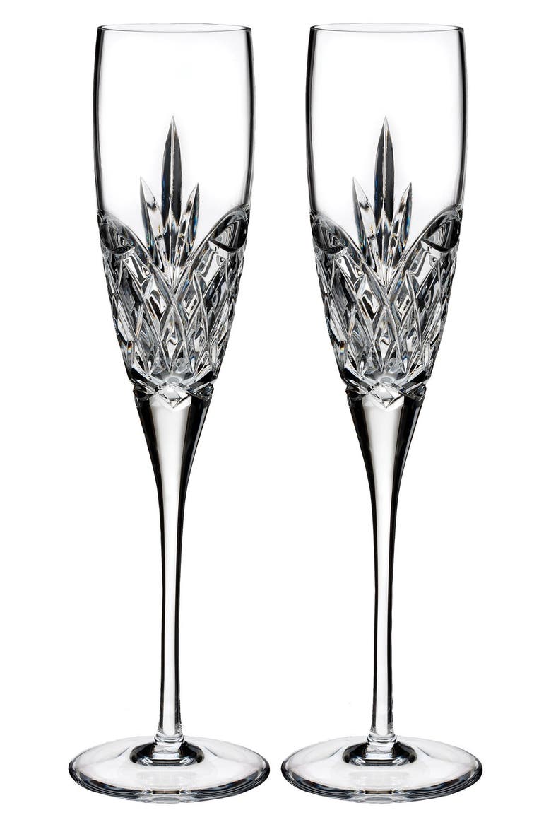 Love Forever Set of 2 Lead Crystal Champagne Flutes, Main, color, CLEAR