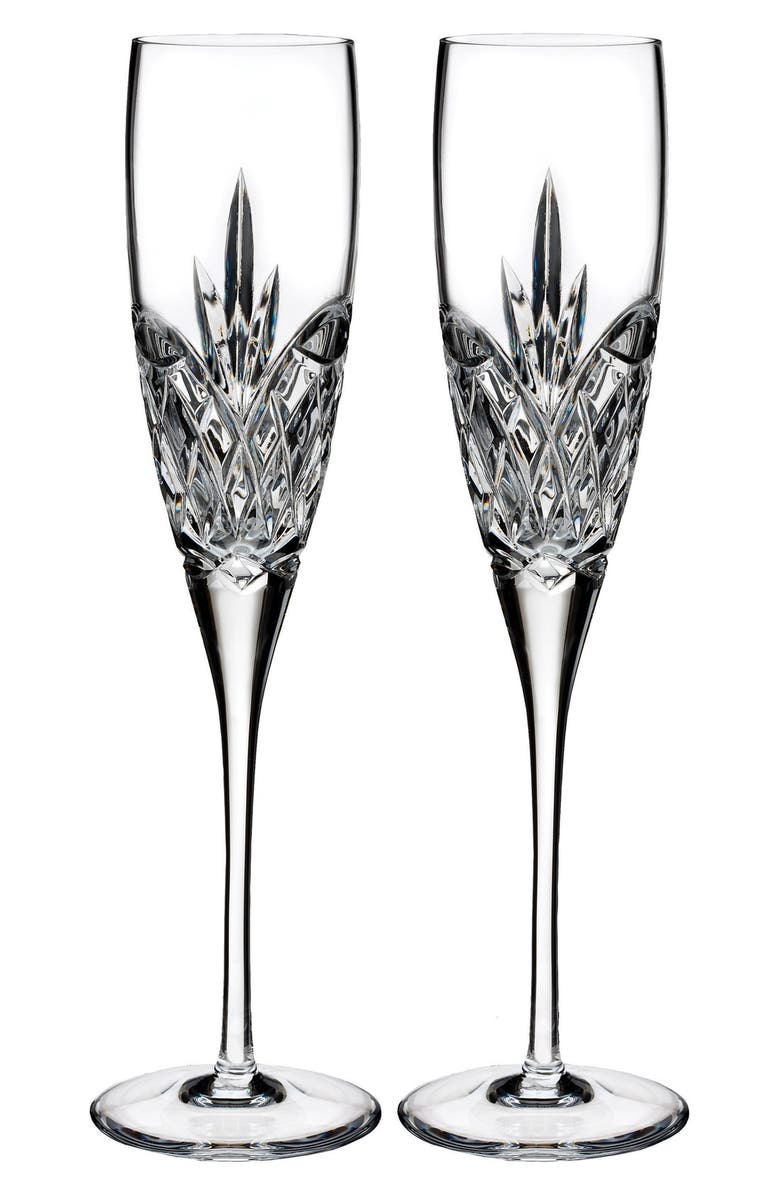 Waterford Love Forever Set of 2 Lead Crystal Champagne Flutes, Main, color, Clear