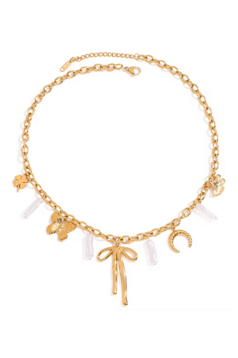 Leslie Faux Pearl Charm Necklace, Main, color, GOLD