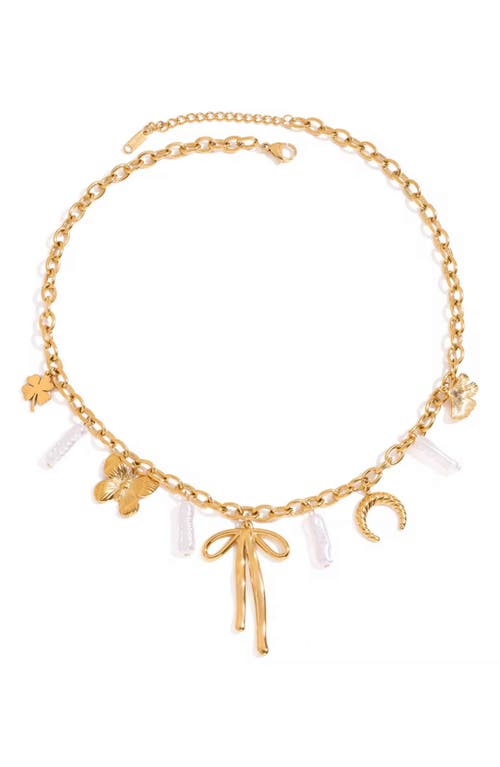 Macrae & Co . Leslie Faux Pearl Charm Necklace In Gray