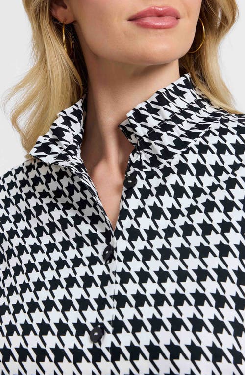 Foxcroft Carolina Houndstooth Print Cotton Button-up Shirt In Black