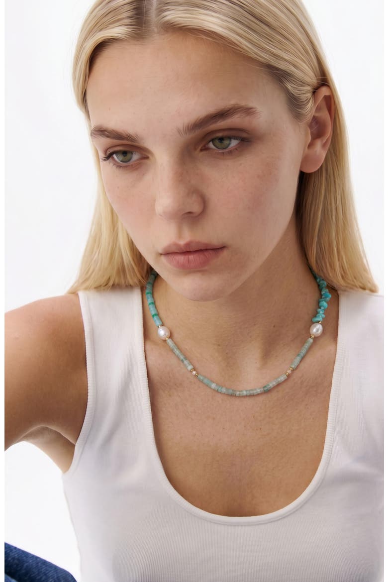 Beaded Freshwater Pearl Necklace, Alternate, color, TURQUOISE/ WHITE