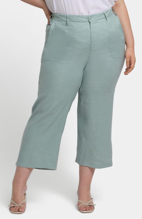 Crop Wide Leg Linen Blend Utility Pants (Plus)