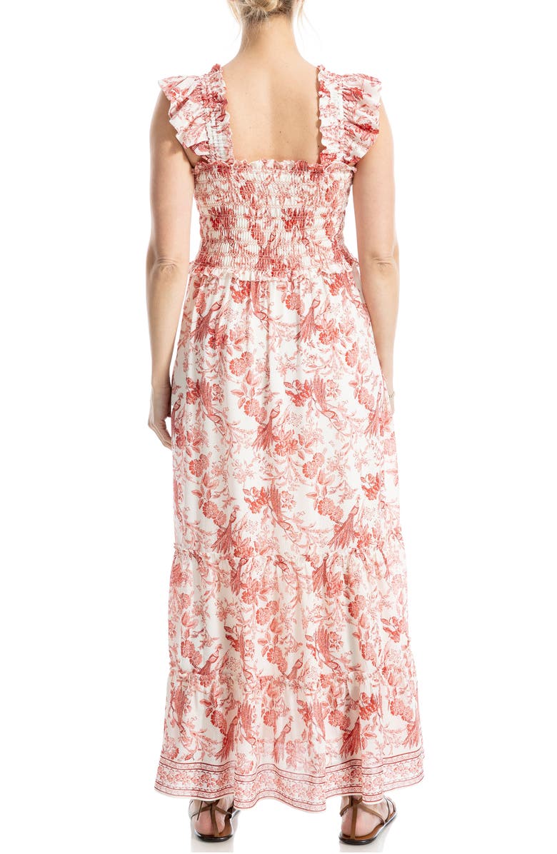 MAX STUDIO Smocked Tiered Maxi Dress, Alternate, color, Cream/ Red Bird Toile