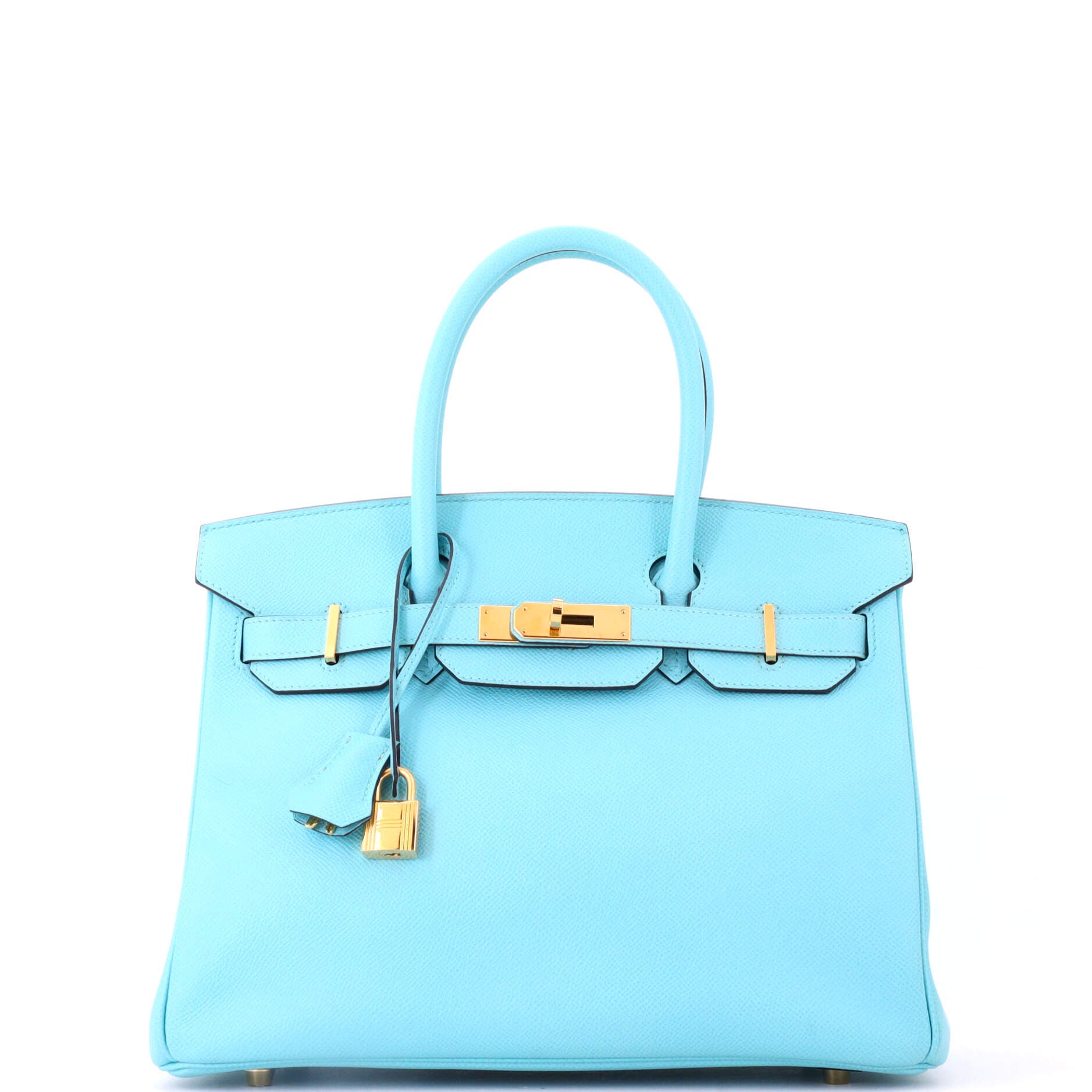 Pre-Owned Hermes Birkin Handbag Blue Epsom with Gold Hardware 30, Main, color, Bleu Atoll