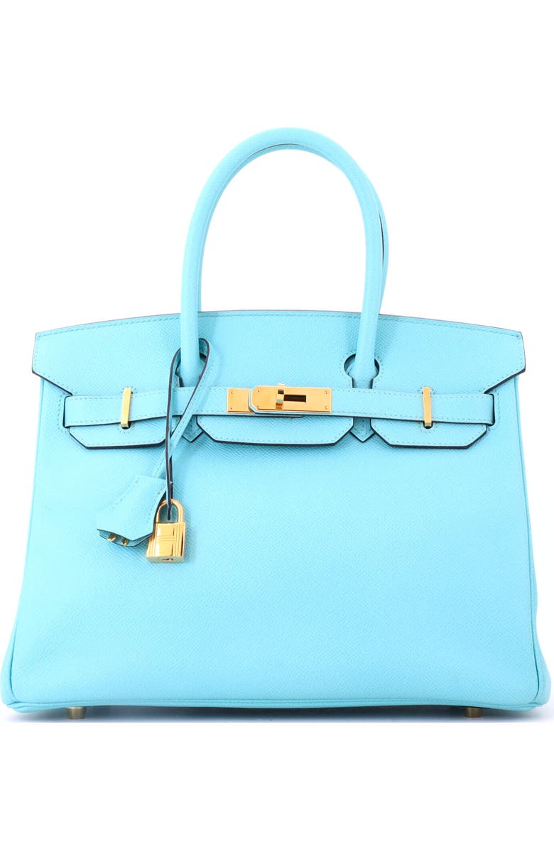 Pre-Owned Hermes Birkin Handbag Blue Epsom with Gold Hardware 30, Main, color, Bleu Atoll