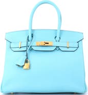 Pre-Owned Hermes Birkin Handbag Blue Epsom with Gold Hardware 30