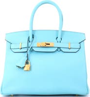Pre-Owned Hermes Birkin Handbag Blue Epsom with Gold Hardware 30