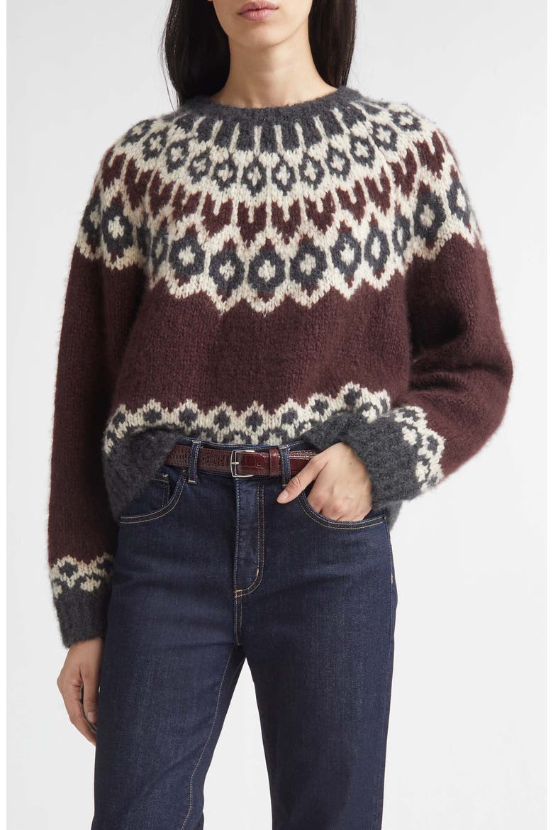 Isaline Fair Isle Cashmere Sweater, Main, color, BURGUNDY FAIRISLE