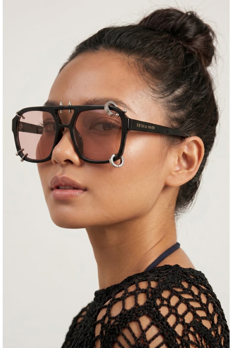Darcy 55mm Aviator Sunglasses, Alternate, color, BLACK/ ROSE