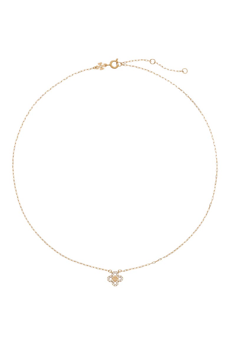 Forget Me Not Pavé Pendant Necklace, Main, color, TORY GOLD / CRYSTAL