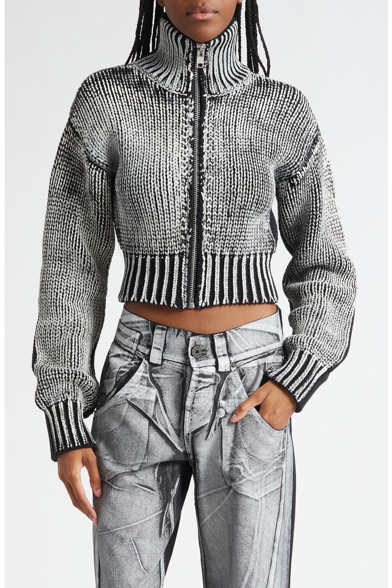 Zip Crop Cardigan, Main, color, BLACK WHITE 1