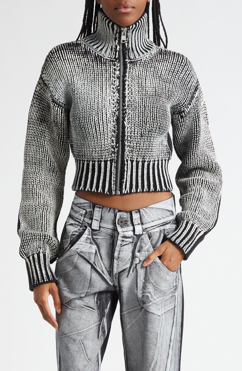 Vaquera Zip Crop Cardigan, Main, color, Black White 1