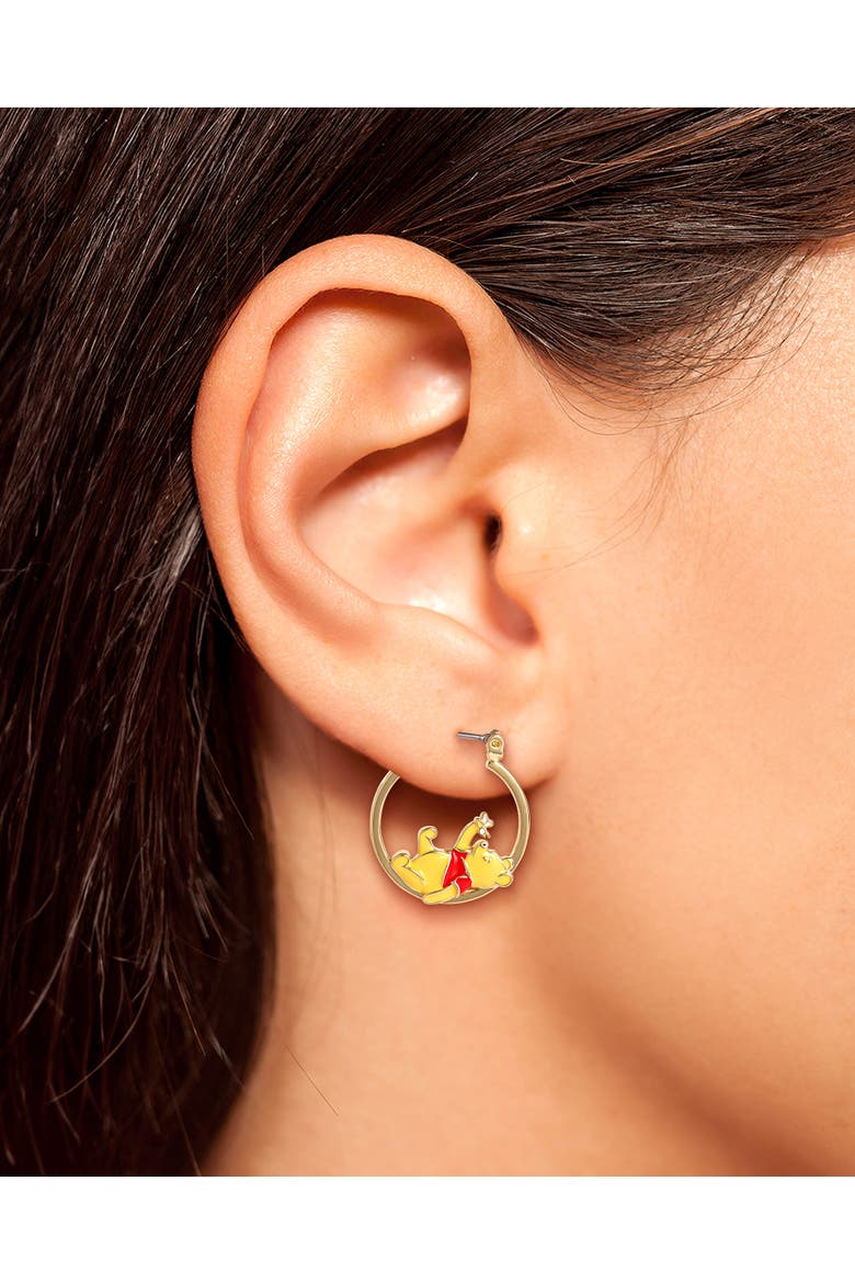 Winnie The Pooh Hoop Earrings, Alternate, color, Yellow Gold
