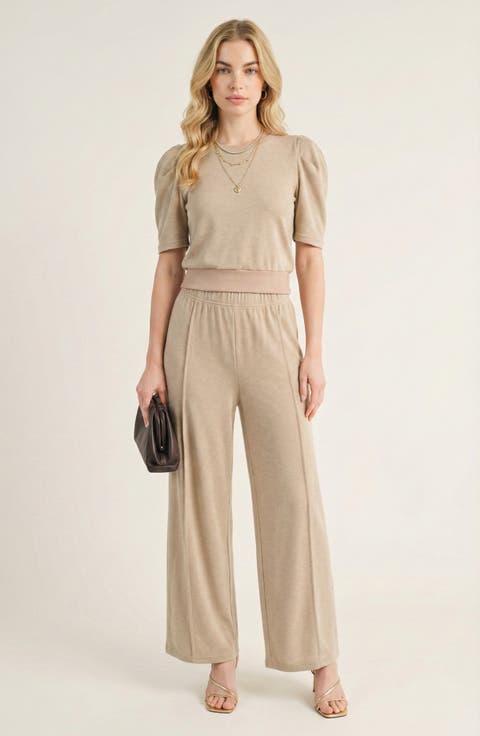 Puff Sleeve Top Stretch Pant Set
