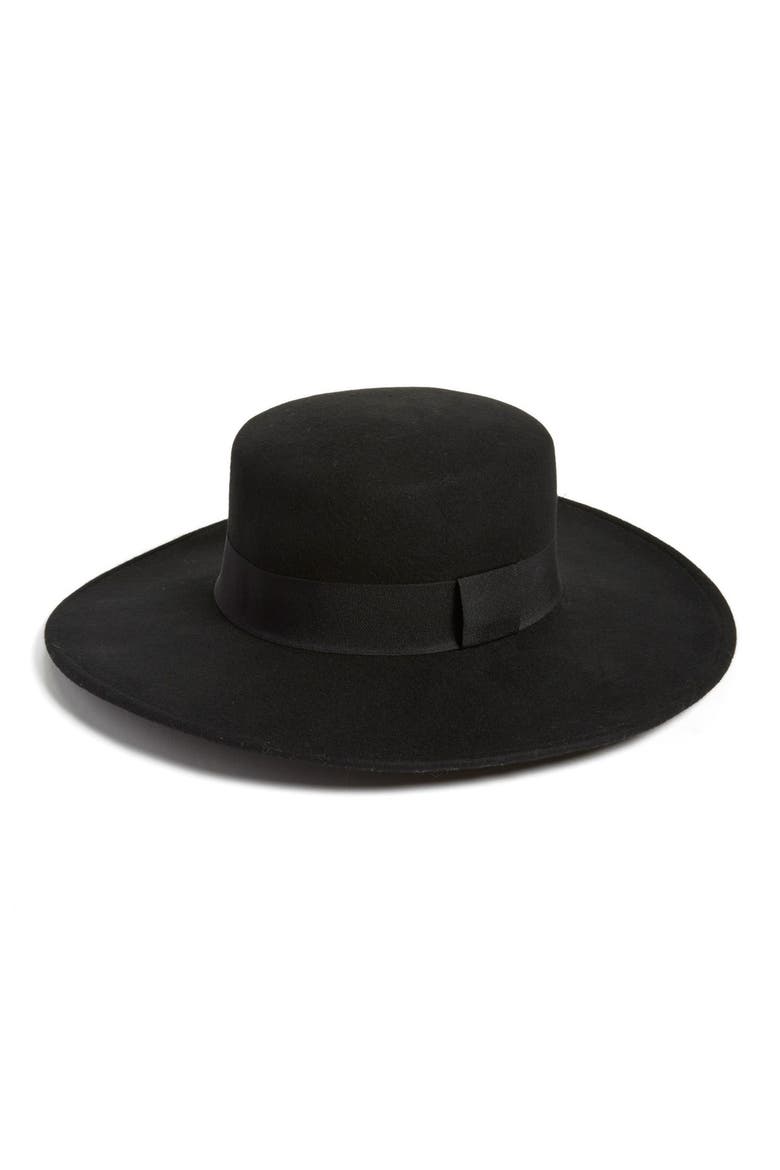 Flat Brim Wool Hat, Main, color, BLACK
