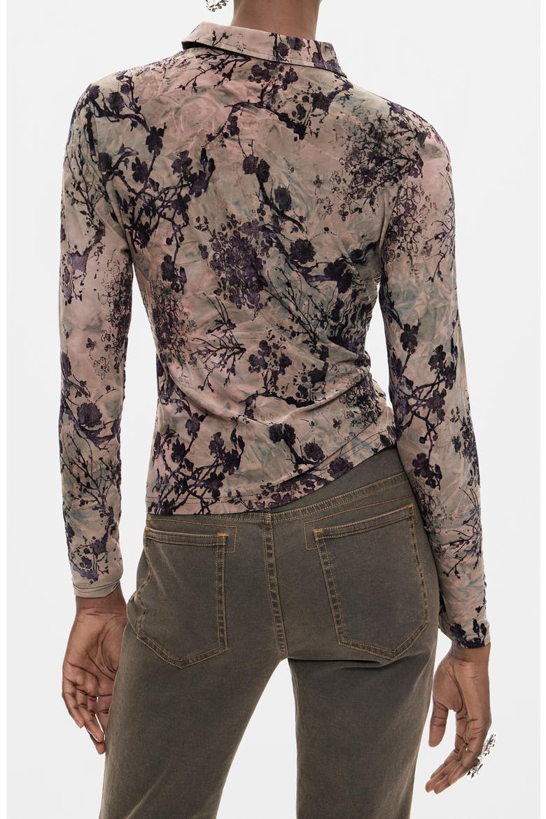 Print Stretch Button-Up Shirt, Alternate, color, GRAY BROWN